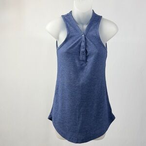 Zenana Outfitters Blue Ribbed Henley Racerback Tank